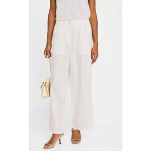 Eileen Fisher Organic Linen Wide Leg Lantern Pants Bone Large EUC/GUC Hemmed